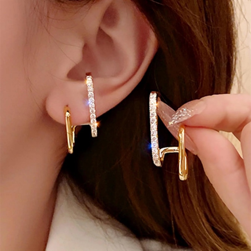 Gold and Crystal Double Hoop Earrings - Elegant Women's Jewelry